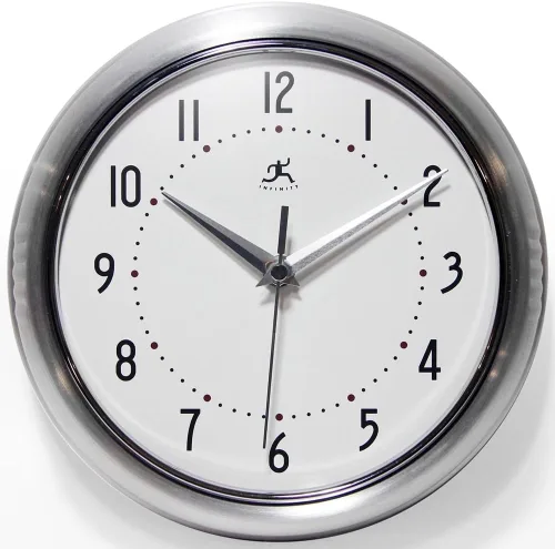 Infinity Instruments LTD. Reloj de pared decorativo estilo retro, 9 pulgadas silencioso, para cocina o comedor, estilo moderno de mediados de siglo,