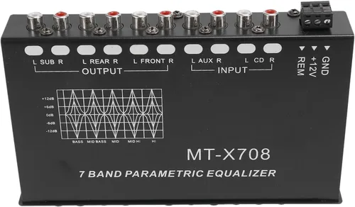 Miniatura 3 de Ecualizador de audio de coche de 7 bandas, amplificador de coche ajustable de 7 bandas ecualizador gráfico con interruptor de selección de entrada