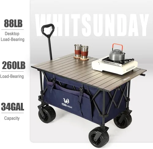 Miniatura 2 de Whitsunday Carro plegable, gran capacidad, 400 libras, ruedas todo terreno, carro utilitario resistente para jardinería, compras, pesca, campamento