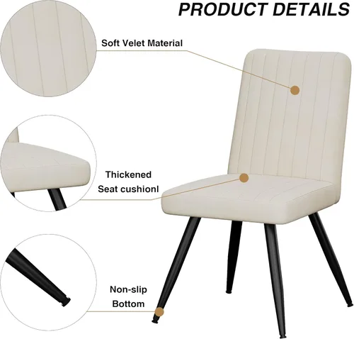 Miniatura 5 de Aklaus Juego de 2 sillas de comedor de terciopelo, sillas tapizadas para cocina, comedor, sillas laterales modernas sin brazos con asiento suave