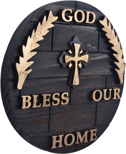 Miniatura 3 de Placa de madera para colgar en pared y hogar con diseño de Dios bendiga nuestro hogar, decoración y regalo