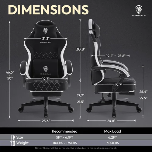 Miniatura 8 de Dowinx Silla para videojuegos, silla de computadora de tela transpirable con cojín de resorte de bolsillo, silla ergonómica de masaje con soporte