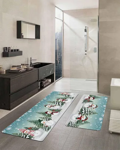Miniatura 2 de Tapete de baño de Navidad verde azulado para bañera, antideslizante, de secado rápido y absorbente, tapete de tierra de diatomeas para cocina