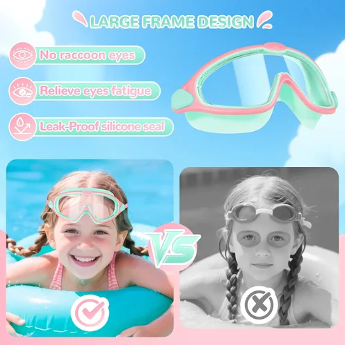 Miniatura 5 de Supertrip Gafas de natación para niños, paquete de 2 gafas de natación con protección UV antivaho para niños de 6 a 14 años Rosa Cian+azul cielo