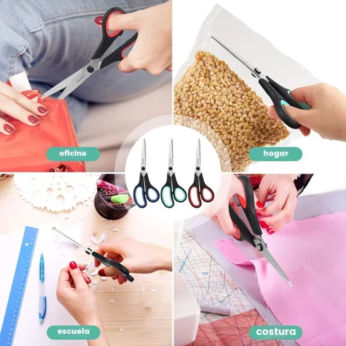 Miniatura 6 de Tijeras multipropósito iBayam de 8 pulgadas, paquete de 3 unidades de alta resistencia, 2.5mm de grosor, hoja ultra afilada con mangos de agarre