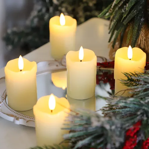 Miniatura 2 de Lezonic - Velas votivas sin llama a batería con control remoto y temporizador, paquete de 6 (Diámetro: 2" x Altura: 3") Velas LED de cera blanca