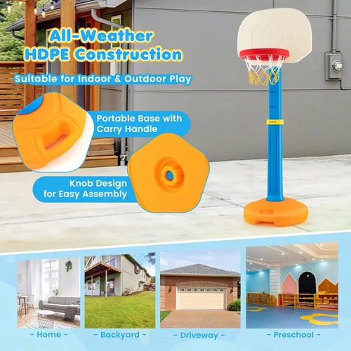 Miniatura 5 de Costzon Aro de baloncesto para niños, altura ajustable de 3.9 pies - 5.2 pies canasta de baloncesto para niños, mini juego de baloncesto portátil