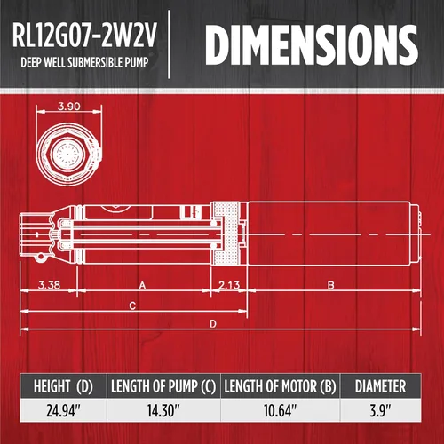 Miniatura 2 de Red Lion RL12G07-2W2V Bomba sumergible de pozo profundo de 4 pulgadas, 3/4 HP, 12 GPM, 2 cables, 230 voltios, acero, 14942403