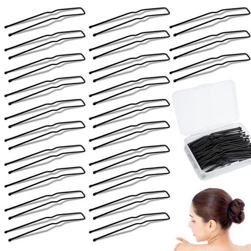 36 horquillas de pelo en forma de U de metal Bobby Ballet para mujeres y niñas, tenedores de pelo grueso fino largo rizado (negro)