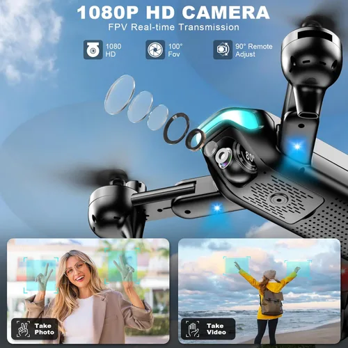 Miniatura 2 de Dron con cámara, dron plegable para principiantes con cámara de 1080P, elevación mejorada, vuelo circular/rotativo/por puntos de referencia