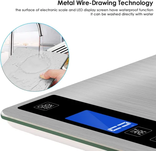 Miniatura 6 de Báscula digital de cocina recargable de 22 libras / 22.0 lbs con división de 0.04 onzas/0.04 oz, sensor táctil, pantalla LCD retroiluminada, báscula