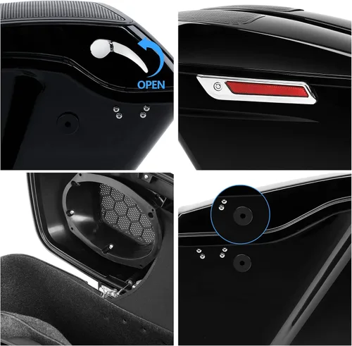 Miniatura 3 de TCT-MOTORPARTS - Alforjas extendidas de 5 pulgadas con tapas de bocina de 6 x 9 pulgadas para Harley 2014-2024 Touring Road King Street Electra