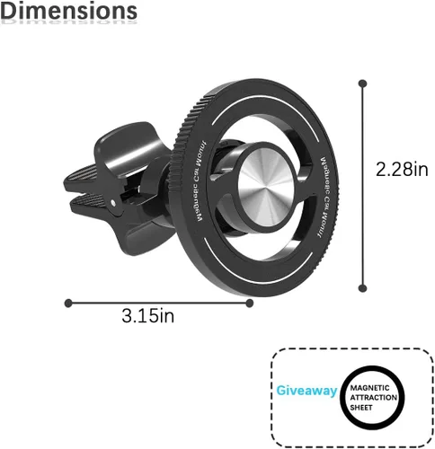 Miniatura 2 de Soporte magnético para teléfono de coche Sandfren, soporte ajustable de 360° manos libres para ventilación de vehículo con clip, soporte fuerte