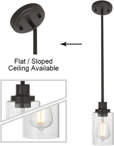 Miniatura 6 de MELUCEE Lámpara colgante de vidrio de 1 luz, estilo Edison industrial, acabado de bronce aceitado, iluminación de isla de cocina, lámpara colgante
