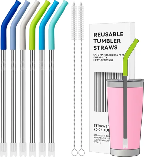 Miniatura 25 de Pajitas de Metal Rectas de 40 oz para Vaso Stanley de 40 oz, 6 Piezas Pajitas de Metal Reutilizables de Acero Inoxidable para Beber con Puntas de 2