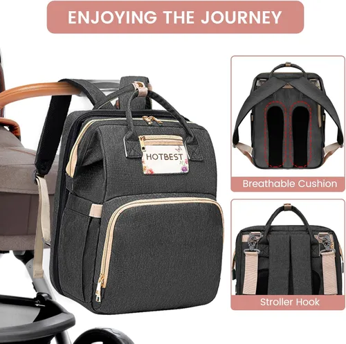 Miniatura 4 de HOTBEST Mochila para pañales, bolsas de pañales, bolsa de artículos esenciales de viaje impermeable multifunción, Negro B, Mochila para pañales