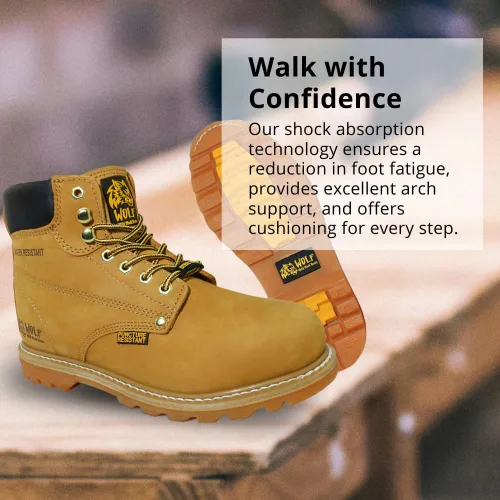 Miniatura 7 de Wolf Work Boot 100% Genuine Upper Leather Oil, Impact, Abrasion Resistant Electrical Hazards Non-Slip Rubber Sole Steel Toe Padded