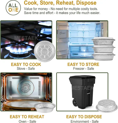 Miniatura 5 de Sartenes redondos de papel de aluminio de 7 pulgadas con tapas transparentes, paquete de 50 Apto para horno y congelador, diseño desechable, ideal