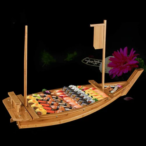 Miniatura 6 de Bandeja de madera para servir sushi barco, plato de sushi de 20.5 pulgadas para restaurante o hogar, bandeja de sushi de gran tamaño para servir