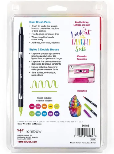 Miniatura 2 de Tombow 56185 Marcadores de Arte de Pincel Dual, Brillantes, Paquete de 10. Marcadores Mezclables, de Pincel y Punta Fina