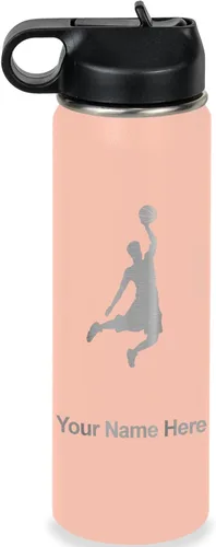 Miniatura 66 de LaserGram Botella de agua personalizada, hombre haciendo slam dunk de baloncesto, de acero inoxidable, de doble pared con aislamiento al vacío