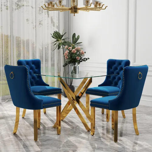 Miniatura 53 de Juego de comedor de 3 piezas con superficie de vidrio transparente, juego de comedor cuadrado minimalista moderno de 36'', juego de mesa de cocina