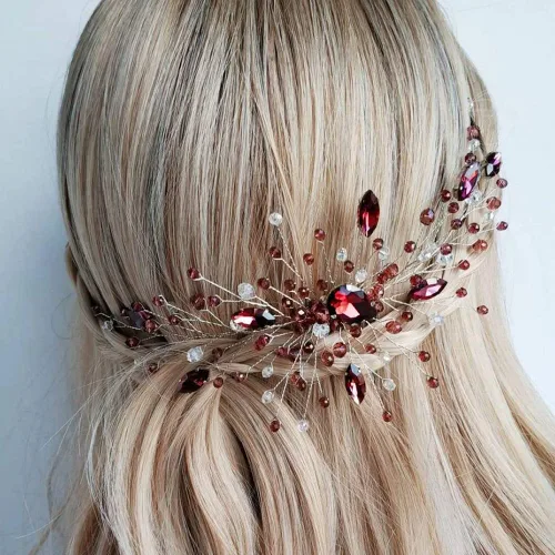 Miniatura 7 de Aimimier Peine para el cabello de cristal verde nupcial, con diamantes de imitación esmeralda, vid de graduación, fiesta, festival, boda, accesorios