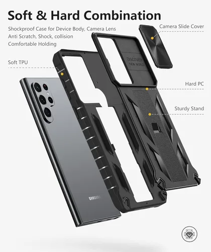 Miniatura 5 de Funda para Samsung Galaxy S22 Ultra 5G: Cubierta protectora de teléfono resistente de grado militar a prueba de caídas con soporte incorporado