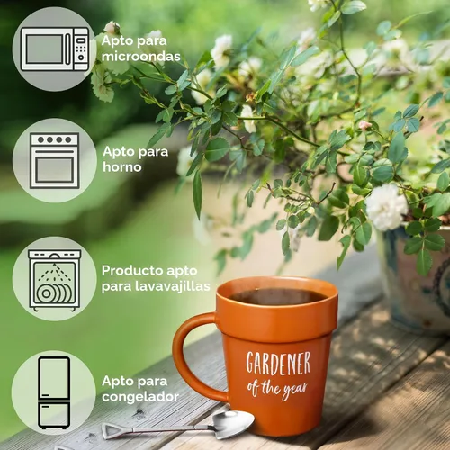 Miniatura 3 de VELENTI Taza de Café Jardinero de Regalo - Divertido Vaso con Maceta y Cucharón - Tazas de Café Geniales para Hombres, Mujeres - Taza