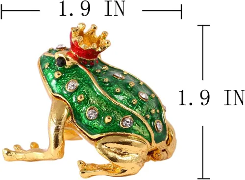 Miniatura 2 de YU FENG Caja de baratijas de rana con corona de cristal, con bisagras, figura de rana coleccionable, soporte de anillo decorativo pintado a mano