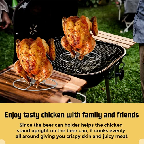 Miniatura 7 de E-far Soporte para lata de cerveza para parrilla, ahumador u horno, soporte vertical de acero inoxidable para pollo entero, estante para pollo