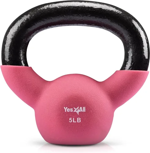 Yes4All Pesas rusas, pesas rusas de hierro fundido recubiertas de neopreno de 5-65 LB, asa de agarre ancho y fondo plano para balanceos,