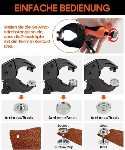 Miniatura 8 de Herramienta de cierre a presión resistente, herramienta de ajuste a presión con 100 juegos de 4 broches de cubierta de barco de 4 colores, kit