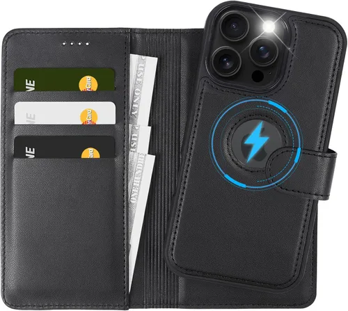 Miniatura 24 de Funda de piel sintética 2 en 1 para iPhone 13 PRO MAX, funda de piel sintética desmontable con soporte para tarjetas, funda extraíble con bloqueo