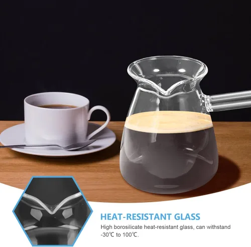 Miniatura 5 de Cafetera turca con mango lateral: olla de vidrio para café, té, leche, diseño compacto con boquilla en forma de V para vertido controlado - 15.2 fl