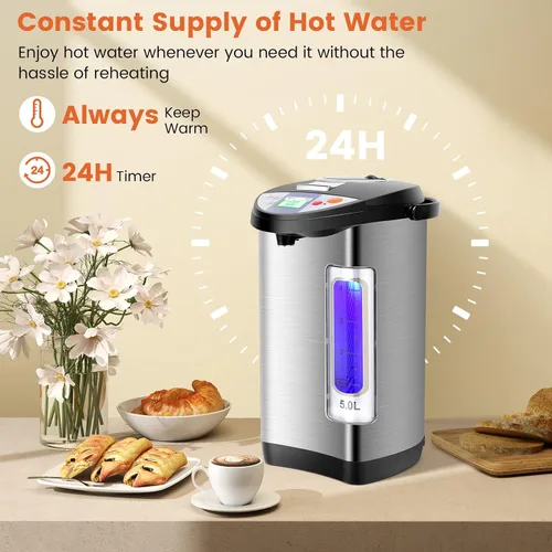 Miniatura 4 de ARLIME Dispensador de agua caliente de 5 L, hervidor de agua eléctrico con dispensador de 3 vías, pantalla LCD y 5 ajustes de temperatura, caldera