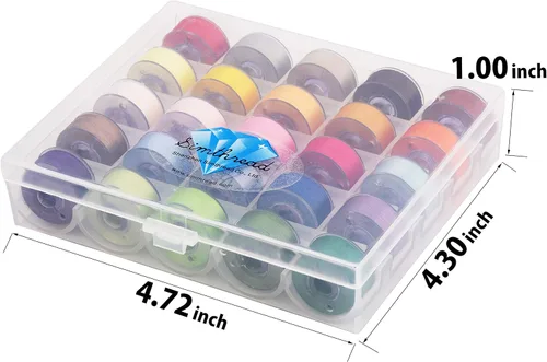 Miniatura 2 de Simthread 25 piezas de colores surtidos tamaño A clase 15 (SA156) 60WT bobinas preenrolladas hilo con caja de plástico transparente compatible