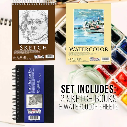 Miniatura 7 de U.S. Art Supply Juego de artista de 163 piezas en caja grande de madera con caballete, pintura, dibujo y suministros de arte para adultos