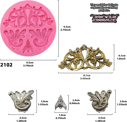 Miniatura 4 de Funshowcase Medallón floral de acanto Flourish Scroll Lace Fondant Moldes de silicona para decoración de pasteles, proyectos de manualidades