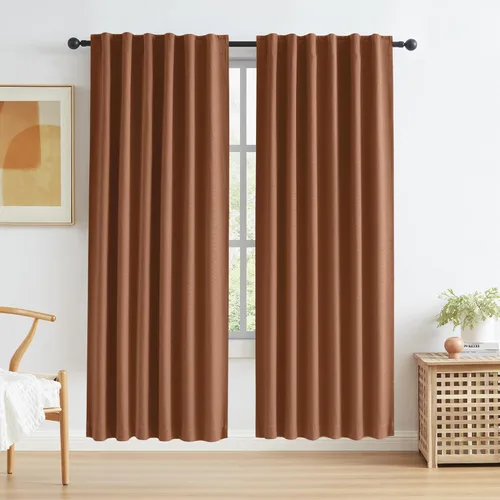Miniatura 61 de Paneles de cortinas de ventana 100% opacas, con trabillas traseras, bolsillo para barra, gancho, cinturón, aspecto plisado, cortinas para sistema
