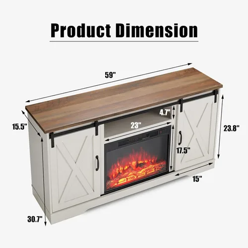 Miniatura 6 de AMERLIFE Soporte de TV con chimenea de 59 pulgadas para televisores de hasta 65 pulgadas, centro de entretenimiento de granja con puertas correderas