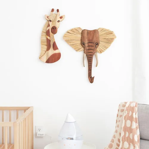 Miniatura 3 de Crane Baby Decoración de pared de safari de madera, arte de pared de guardería de animales de madera, decoración de habitación de safari de género