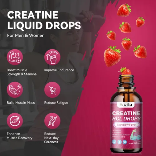 Miniatura 3 de Gotas líquidas de creatina HCL para hombres y mujeres, clorhidrato de creatina con L-carnitina, L-glutamina, BCAA, vitamina B12 y B6