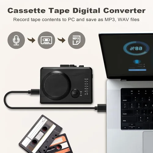 Miniatura 4 de Grabadora de cinta portátil para reproductor de casete, convertidor digital de cinta de casete a MP3, estación de radio AM/FM, grabación inversa