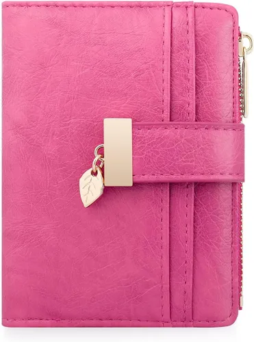 Miniatura 9 de Billetera pequeña para mujer, plegable, de piel suave, tarjetero con ventana de identificación, con cremallera, bolsillo para monedas, carteras