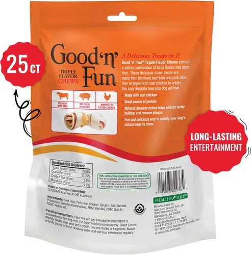 Miniatura 2 de Good'N'Fun - Mini masticables de cuero crudo de triple sabor, 25