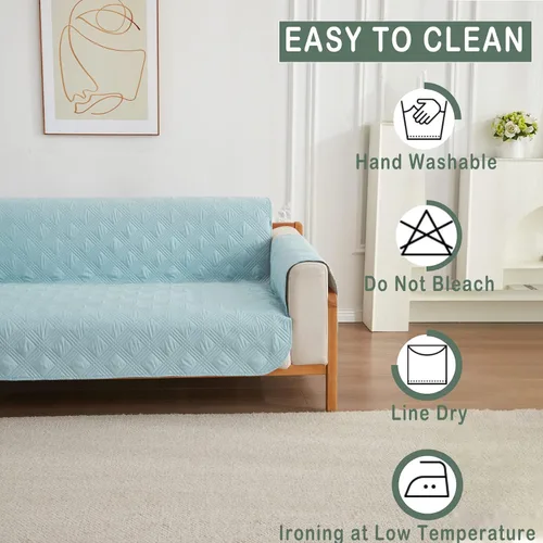 Miniatura 5 de Qubjus Funda de sofá de 2 plazas Revesible para sofá de 2 cojines, lavable, protector de muebles con correas elásticas para perros, mascotas, niños