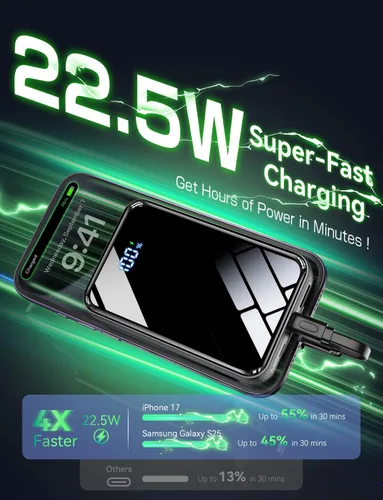 Miniatura 6 de Cargador portátil de 50000 mAh, cargador portátil de carga rápida de 22.5 W con cables integrados, paquete de batería externa de 4 salidas, pantalla