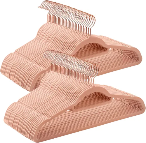 Miniatura 15 de SONGMICS Perchas de Terciopelo, Juego de 50 Perchas para Ropa con Gancho Giratorio de Oro Rosa, Antideslizantes y que Ahorran Espacio, 0.2 Pulgadas