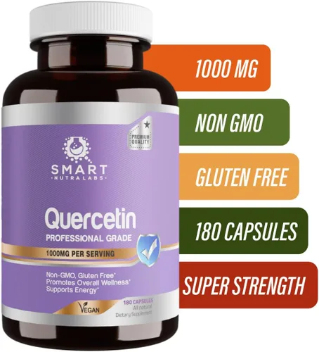 Miniatura 6 de Smart Nutra Labs Quercetina 1000 mg- 180 cápsulas veganas, suplemento de quercetina 100% puro, sin OMG, sin gluten, probado por terceros